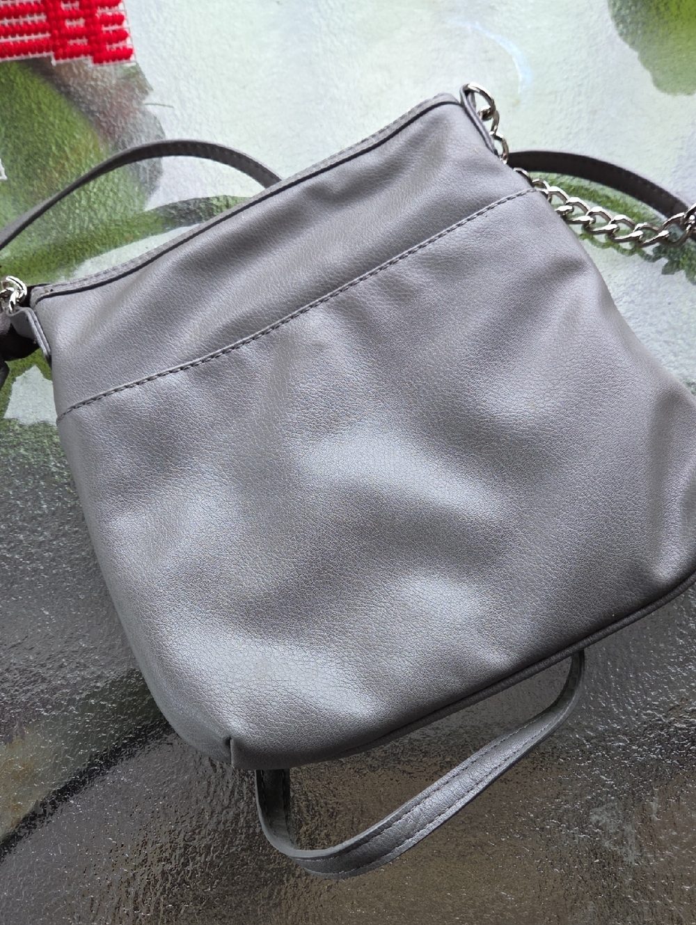 Nicole Miller Quilted Gray Crossbody Bag with Stud Detail ☆ Silver Metal Accents - Picture 4 of 16